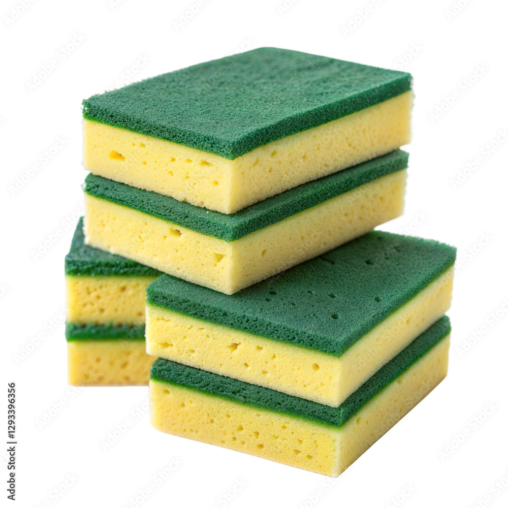 Melamine household sponge stack with four sponges isolated on transparent background, A green and yellow sponge on a counter, A green and yellow sponge on a counter Melamine household sponge stack with four sponges isolated on transparent background, A green and yellow sponge on a counter, A green and yellow sponge on a counter