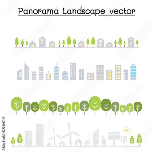 Thin line style city panorama. urban landscape vector illustration graphic design