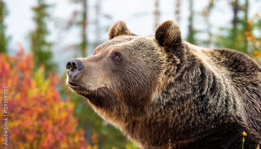 Intense Brown Bear Encounter Majestic Mammal in Vibrant Autumn Forest, Capturing the Power and Mystery of Wildlife in Nature Intense Brown Bear Encounter Majestic Mammal in Vibrant Autumn Forest, Capturing the Power and Mystery of Wildlife in Nature