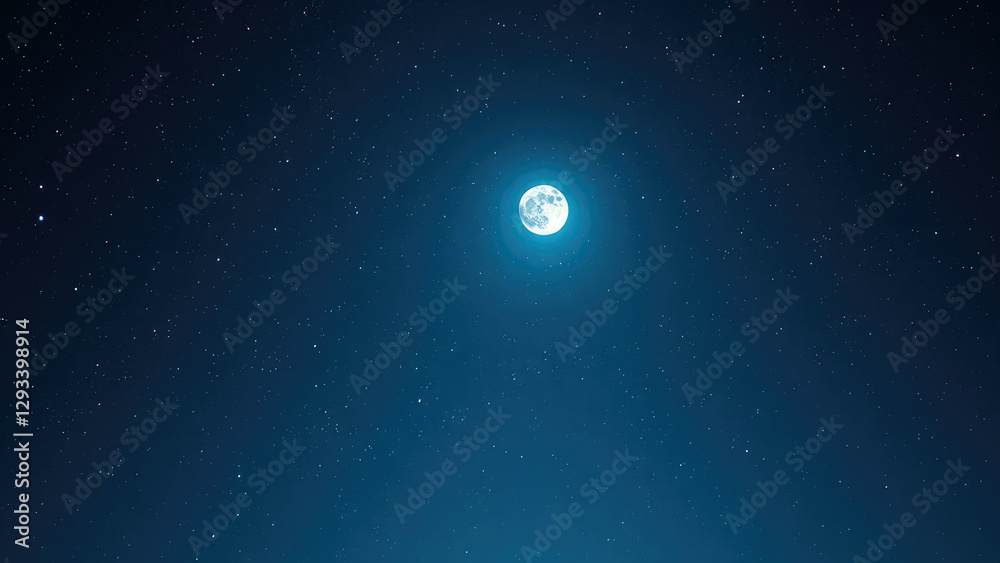 Fototapeta premium Twinkling stars and moon in the night sky against a deep blue background, night sky, starry night