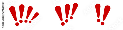 Three red exclamation marks of varying sizes captured side by side in a row.