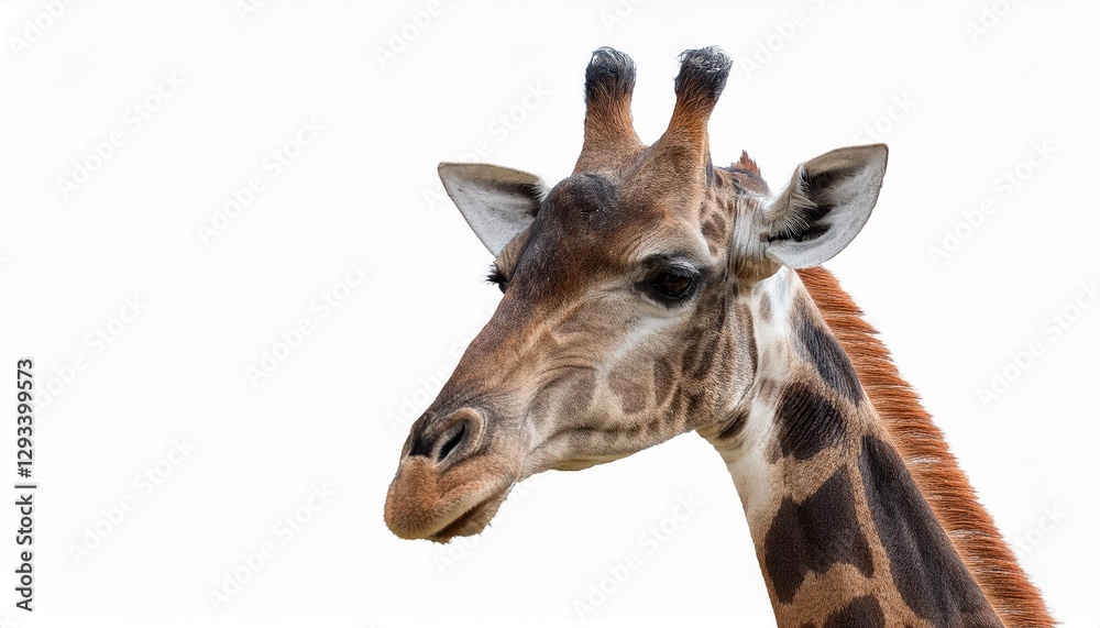 Striking Closeup of a Giraffes Head and Neck on White Background, Majestic Beauty Showcased in High Definition, Perfect for Digital Art, Home Decor, or Design Inspiration. Striking Closeup of a Giraffes Head and Neck on White Background, Majestic Beauty Showcased in High Definition, Perfect for Digital Art, Home Decor, or Design Inspiration.
