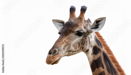 Wallpaper Mural Striking Closeup of a Giraffes Head and Neck on White Background, Majestic Beauty Showcased in High Definition, Perfect for Digital Art, Home Decor, or Design Inspiration. Torontodigital.ca