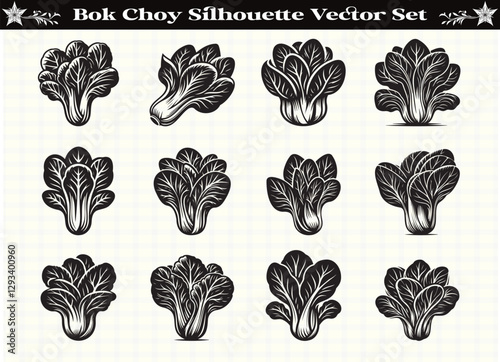 Black Color Bok Choy Silhouette Vector Illustration for Digital and Print Design