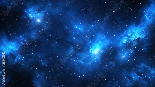 Cosmic Nebula Blue interstellar clouds, distant stars, dark space background; ideal for science fiction