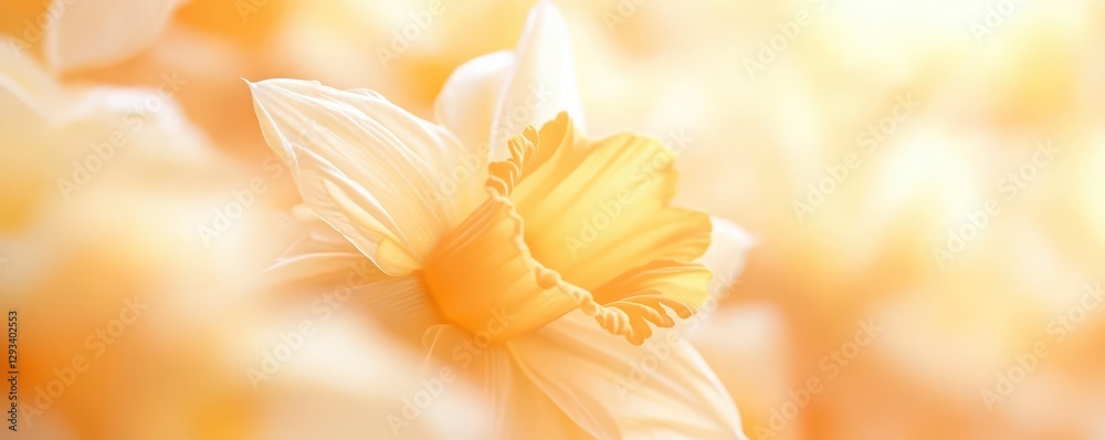 Fototapeta premium Close-up of daffodil petals swaying in a gentle spring breeze, with a soft, blurred background in motion.