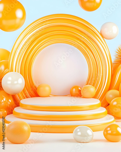 Abstract 3D Product Display, Orange and White