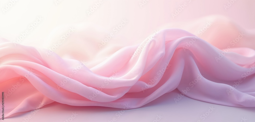 Obraz premium Abstract pink wave background with light gradient. Smooth cloth, silk textile texture with flow shape. Elegant fantasy banner decoration with dynamic color element, graphic illustration.