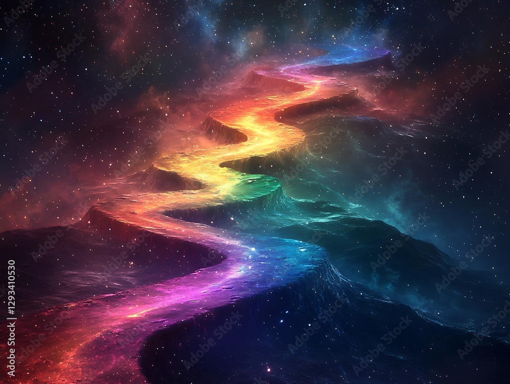 Cosmic river flows through nebula mountains Cosmic river flows through nebula mountains