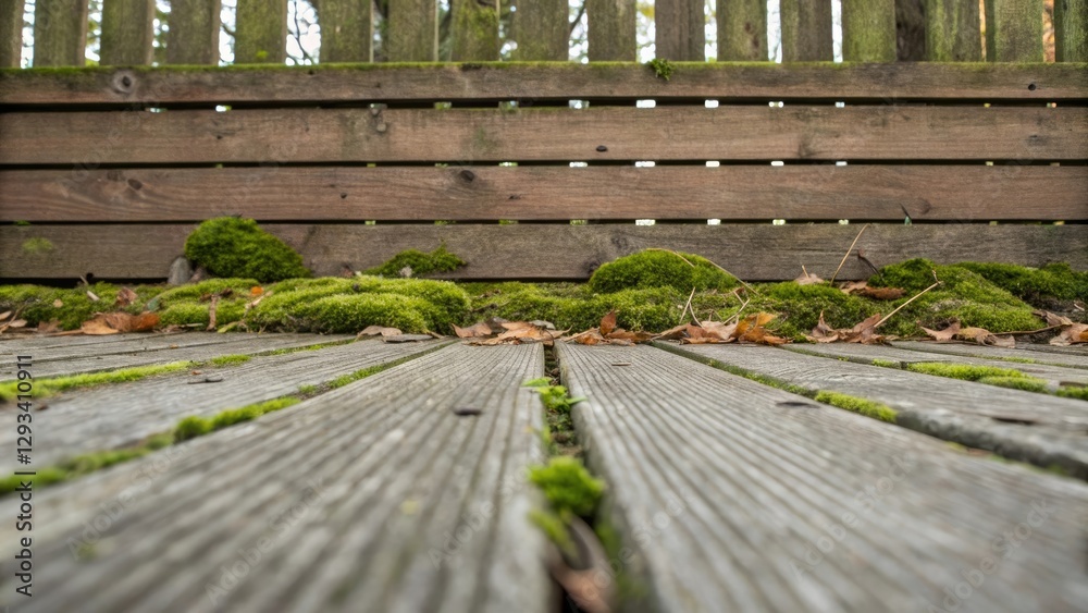 Wooden slat background with a hint of moss, wooden plank, weathered wood Wooden slat background with a hint of moss, wooden plank, weathered wood