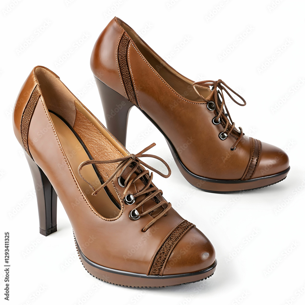 brown high heeled shoes with laces isolate on a white brown high heeled shoes with laces isolate on a white
