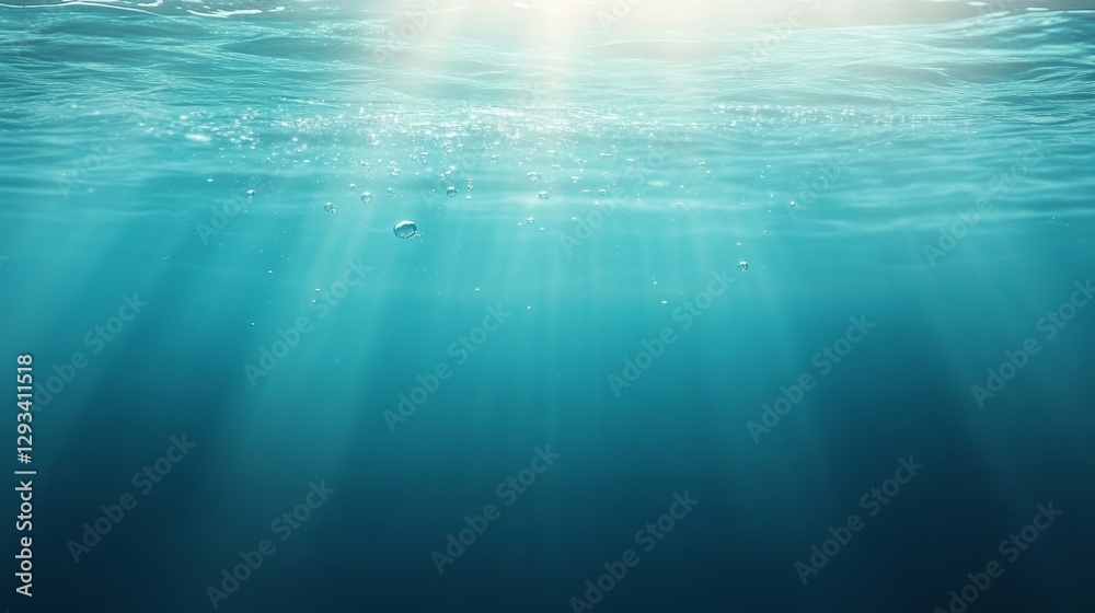 Obraz premium Sunlight Rays Illuminating Calm Ocean Water Below the Surface