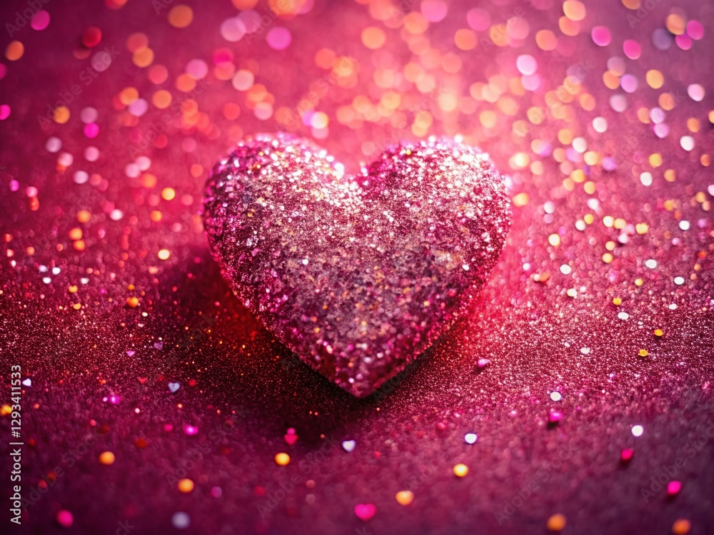 Obraz premium Valentine's Day Pink Sparkle Heart Flatlay Drone Aerial Top View Minimalist Holiday