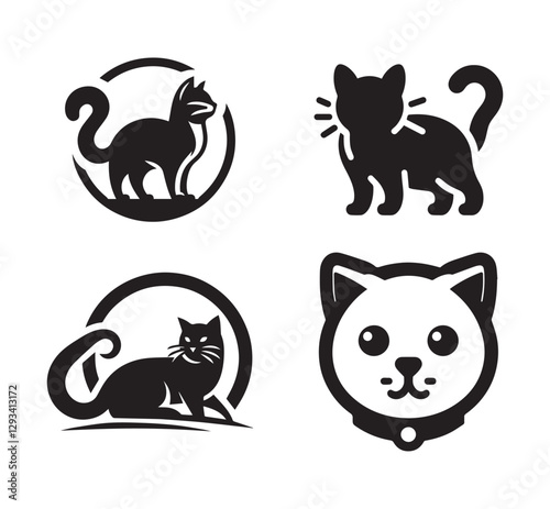 vector black cat silhouette set 