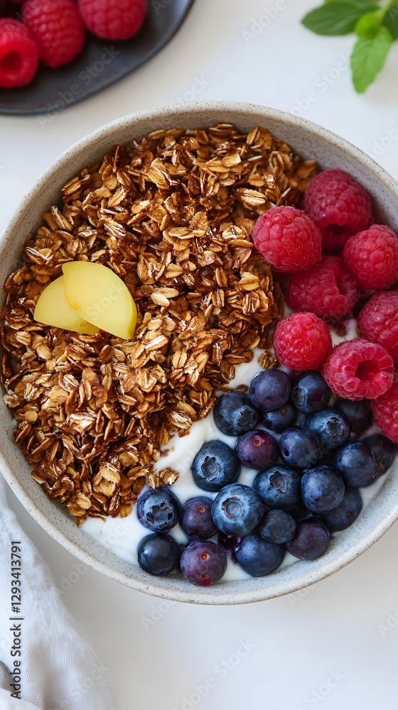 Delicious Granola Yogurt Parfait with Raspberries and Blueberries Delicious Granola Yogurt Parfait with Raspberries and Blueberries