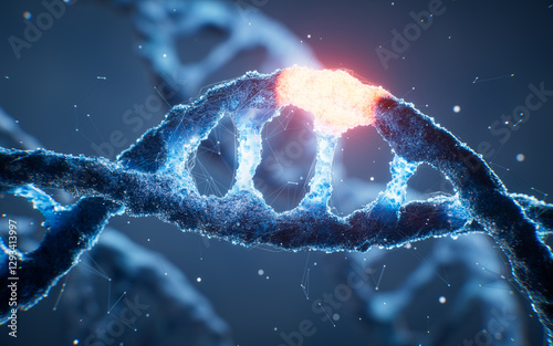 Biological DNA structure with gene mutation concept, 3d rendering.