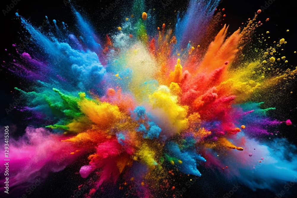 Vibrant Color Powder Explosion, Paint Splash Background - Right Side Copy Space