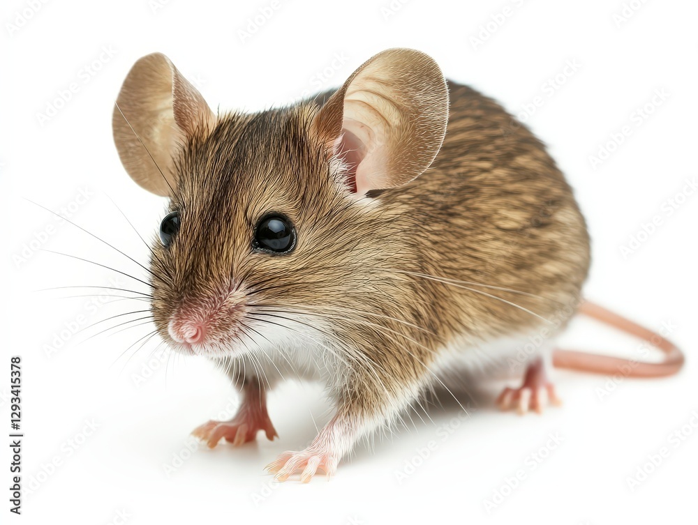 Adorable Brown Mouse with Large Ears and Bright Eyes on White Background Adorable Brown Mouse with Large Ears and Bright Eyes on White Background