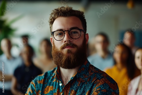Bearded Young Man Conducting a Business Training Session. photo