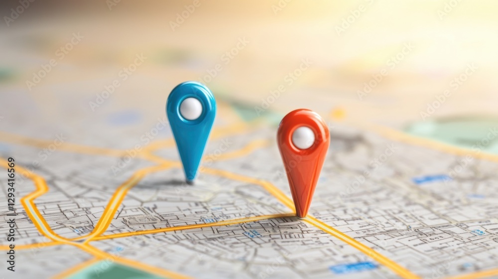 Location markers on a map. Concept of travel, navigation, and destination. Location markers on a map. Concept of travel, navigation, and destination.