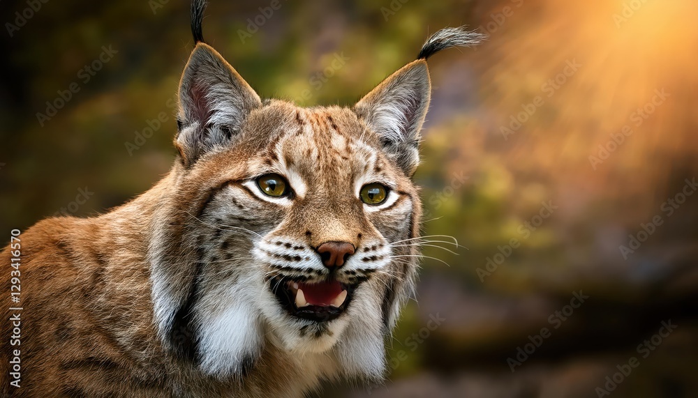 Intense Lynx Portrait under Dramatic Lighting with a Blurred Forest Backdrop, Showcasing the Mysterious Majesty of Natures Wild Felines Intense Lynx Portrait under Dramatic Lighting with a Blurred Forest Backdrop, Showcasing the Mysterious Majesty of Natures Wild Felines
