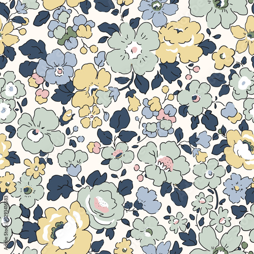 Liberty vector seamless pattern. Millefleurs Elegant hand drawn floral pattern with small flowers