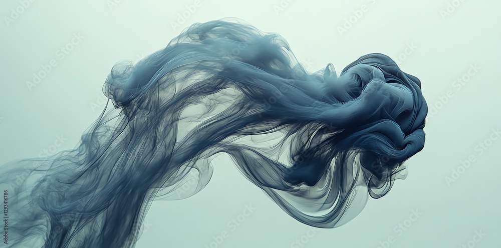 Abstract smoke plume swirling in light blue gradient background art Abstract smoke plume swirling in light blue gradient background art