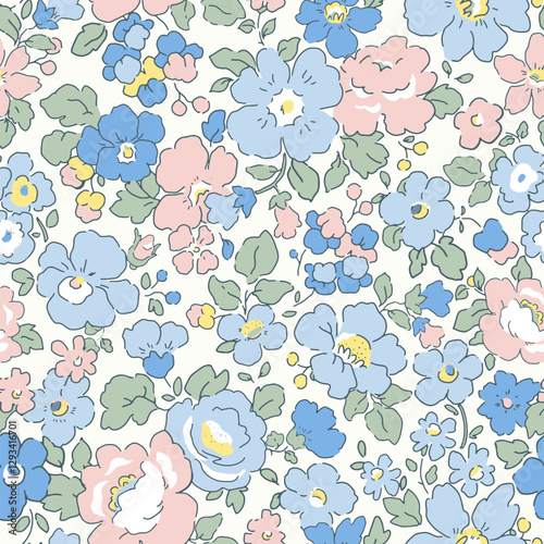 Liberty vector seamless pattern. Millefleurs Elegant hand drawn floral pattern with small flowers