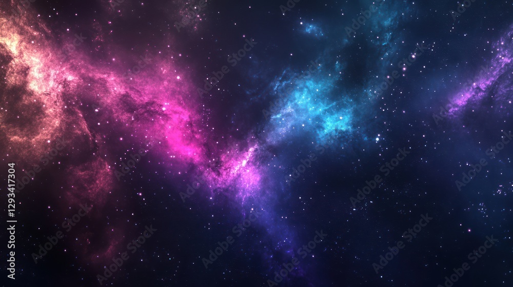 Naklejka premium Cosmic Nebula Pink and Blue Celestial Cloudscape
