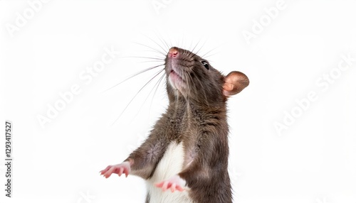 Curious and Agile Rat Norvegicus Gazes Skyward, Capturing the Spirit of Inquisitiveness in a Striking Closeup, Showcasing the Furry Creatures Playful Nature. photo