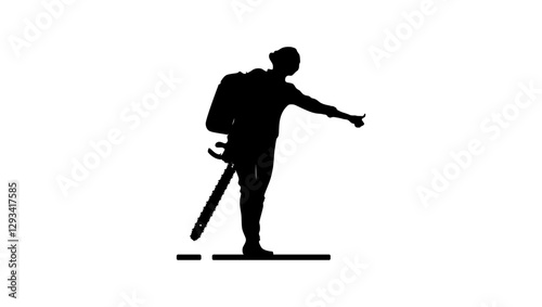 Chainsaw Murderer Hitchhiking, black isolated silhouette