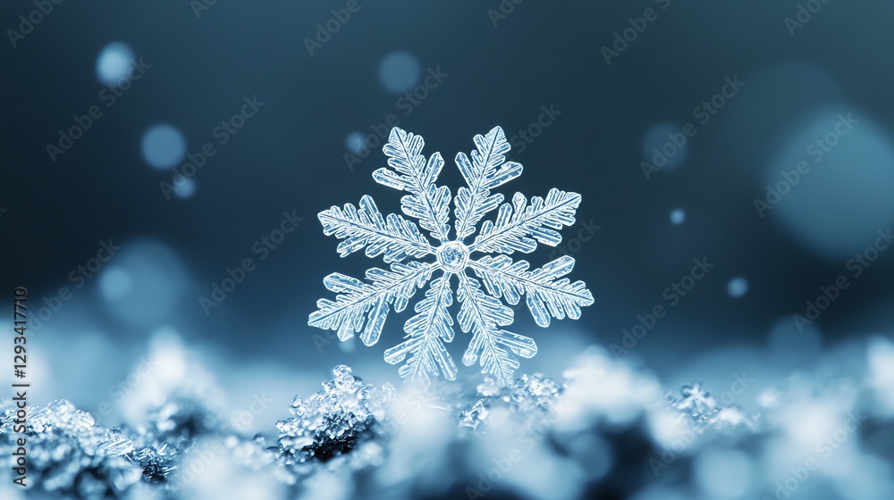 Close-up of a Single Snowflake on Snow with Blurred Background Close-up of a Single Snowflake on Snow with Blurred Background