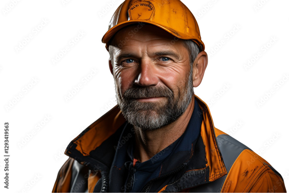 Cheerful Factory Worker Posing Isolated on Transparent Background
