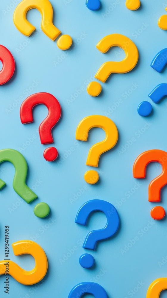 Colorful question marks display creative concept digital art playful environment aesthetic viewpoint curiosity theme Colorful question marks display creative concept digital art playful environment aesthetic viewpoint curiosity theme