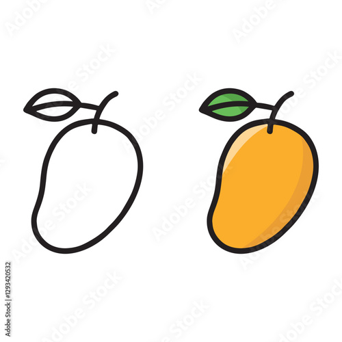 Mango outline and colourful vector illustration