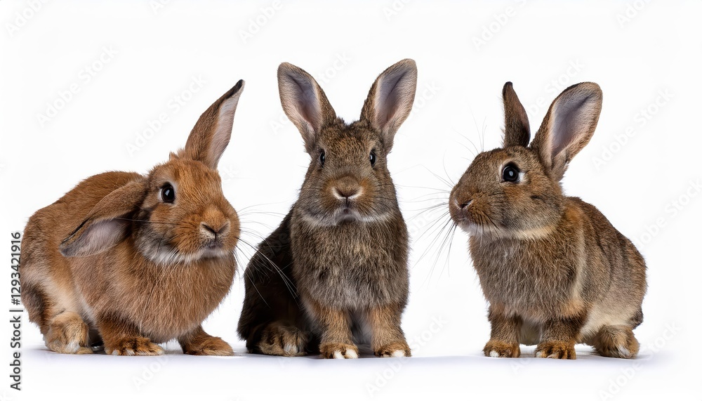 Charming Portrait of Three Brown Rabbits Sitting in Side View, Delightful Animal Bundle Isolated Against a Pristine White Background, Capturing the Innocence and Playfulness of Natures Gentle Charming Portrait of Three Brown Rabbits Sitting in Side View, Delightful Animal Bundle Isolated Against a Pristine White Background, Capturing the Innocence and Playfulness of Natures Gentle