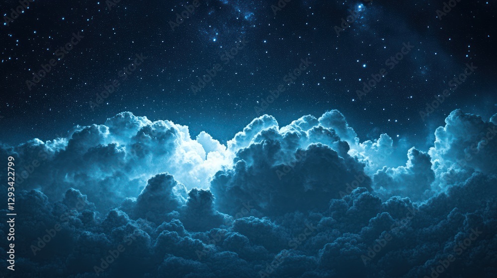 Fototapeta premium Night sky, clouds, stars, moonlit, dreamy, background, fantasy, artwork