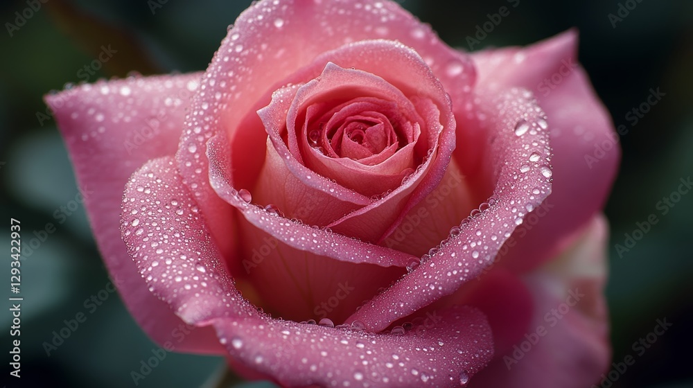Pink Rose Dew Drops: Velvety Petals Close-Up Pink Rose Dew Drops: Velvety Petals Close-Up