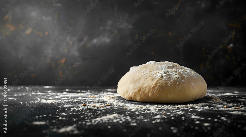 dough and scattered flour on black background dough and scattered flour on black background