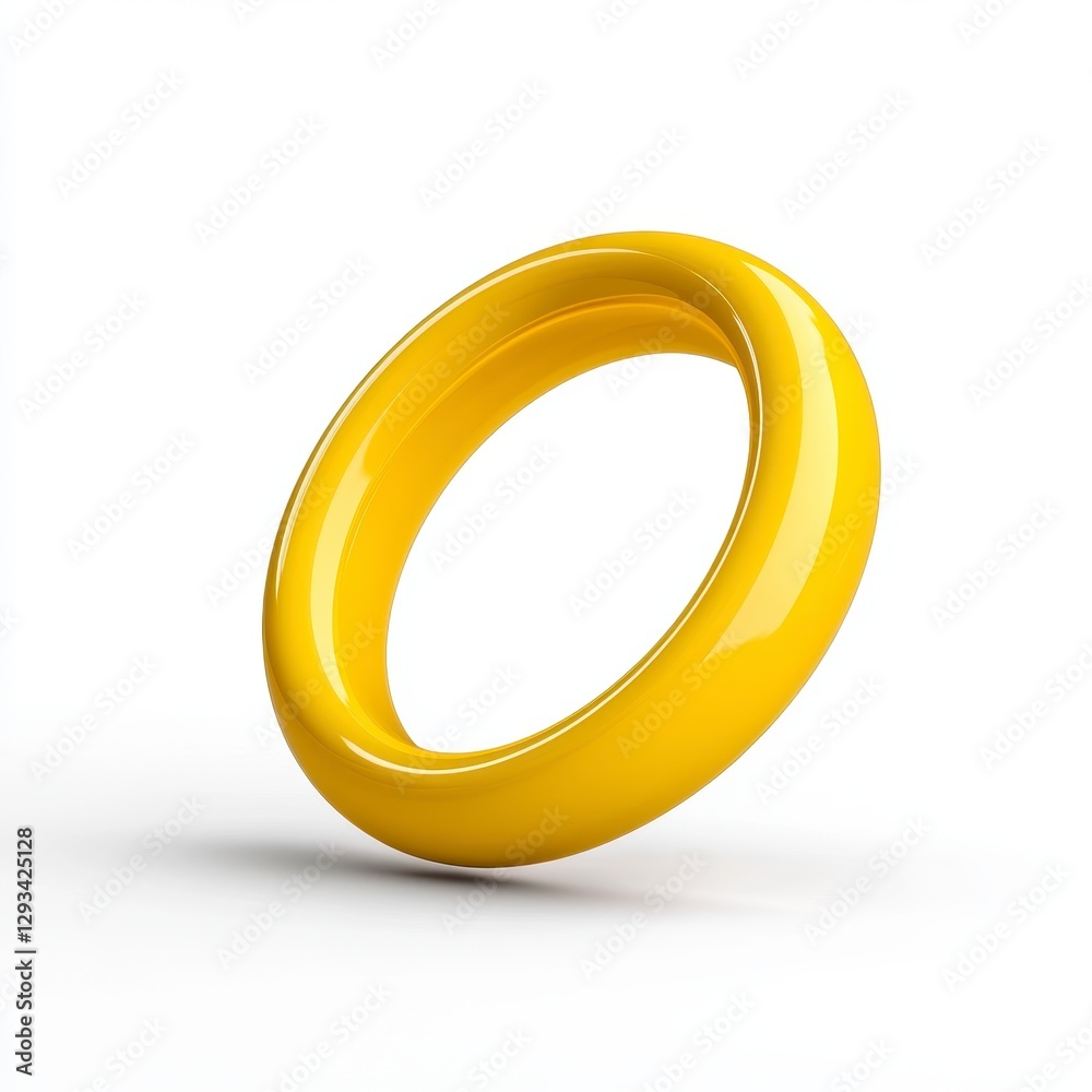Glossy yellow ring, three dimensional, on white background. Simple, clean, and minimal design Glossy yellow ring, three dimensional, on white background. Simple, clean, and minimal design
