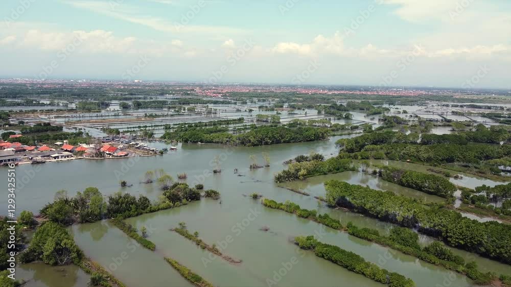 Aerial view of the Wonokerto Kulon village in Pekalongan Regency, Central Java island, Indonesia