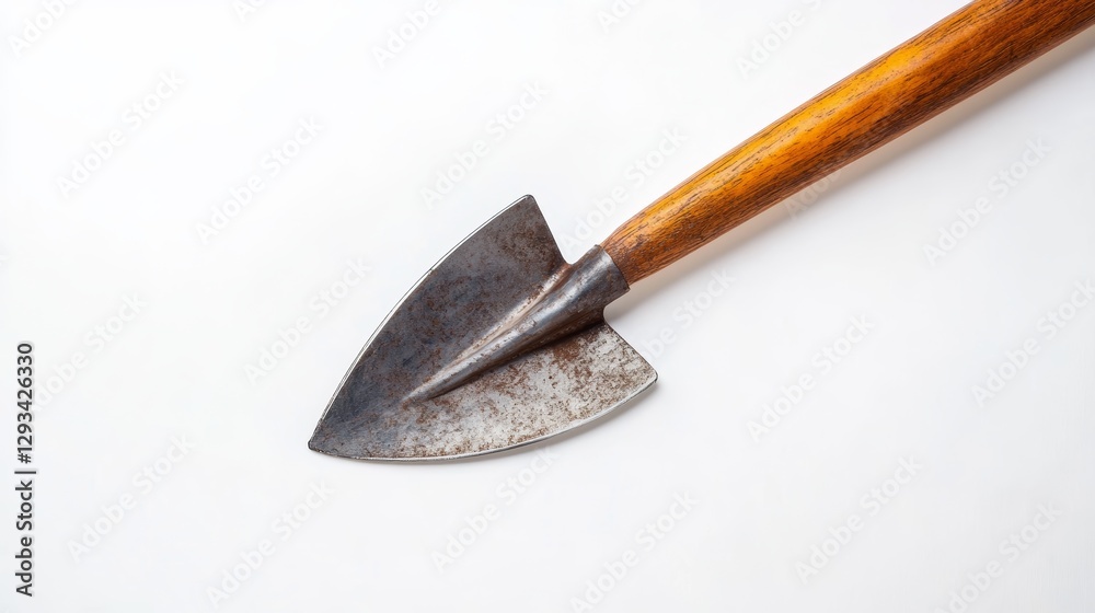 Garden Tool Still Life: Hoe with Wood Handle on White Garden Tool Still Life: Hoe with Wood Handle on White