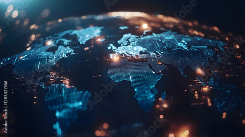 Digital earth map with futuristic technology concept for global communication design. Dynamic shinny background with blue lights. 