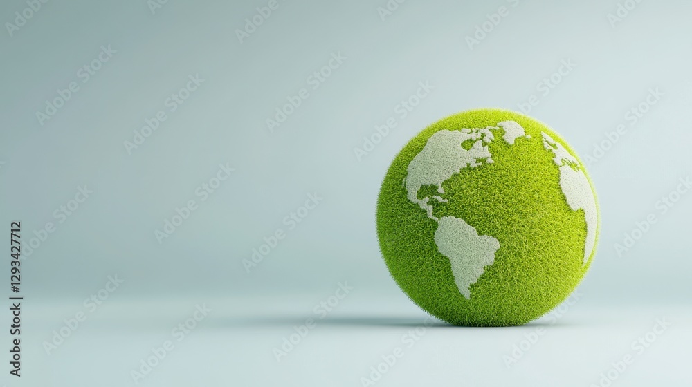 Green leafy globe on light blue background, representing environmental conservation and sustainability. Simple, clean, and evocative of nature Green leafy globe on light blue background, representing environmental conservation and sustainability. Simple, clean, and evocative of nature