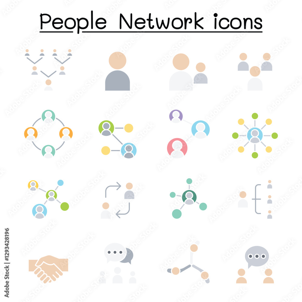 Social network, People network icon set in thin line style Social network, People network icon set in thin line style