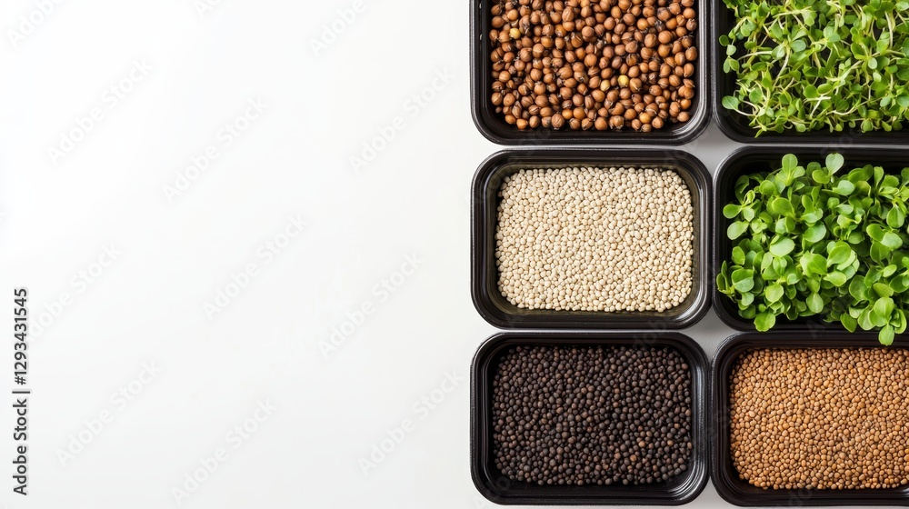 Fototapeta premium Seed Tray Variety: Microgreens Seeds Copy Space 