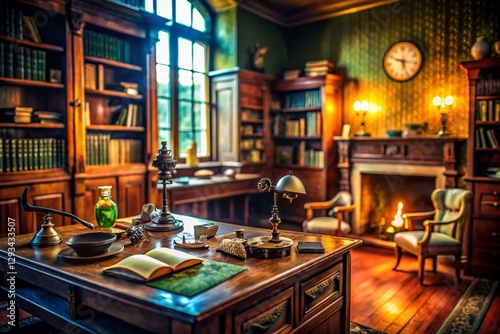 Victorian Detective's Office: Miniature Tilt-Shift Interior Stock Photo