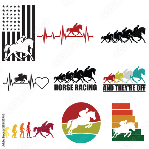 Horse Racing Tee shirt design vector, horse rider illustration, Equestrian clipart design sublimation