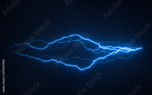 Blue lightning with dark background, 3d rendering.
