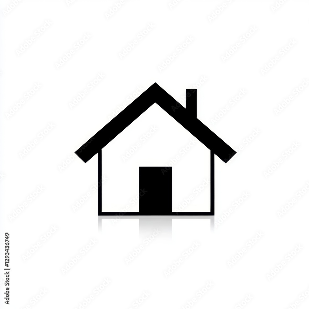 Simple black house icon on white background, minimalist design with subtle reflection Simple black house icon on white background, minimalist design with subtle reflection